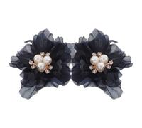 BESTonZON Lot de 2 Broches Fleur en Tissu Bleu Marine 6 Cm Perles Décoratives, Accessoires pour Épingles à Cheveux, Fournitures DIY pour Coiffures et Ornements Féminins de Mariage