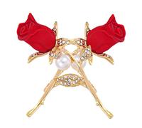 BESTonZON Lot de 2 Broches Rose Rouge en Métal Perles et Cristaux Petite Décoration Mariage Insigne Élégant pour Femmes Accessoire Polyvalent Anniversaire et Cérémonie Présent