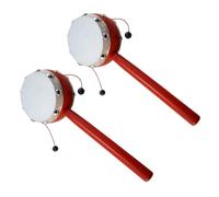 BESTonZON Lot de 2 Hochets Tambours à Main en Bois Peau de Mouton Blanche 7 Cm pour Bébés et Tout-petits, Instrument Musical Traditionnel Stimulant L'ouïe Motricité Fine, Jouet Éducatif