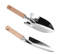 BESTonZON Lot De 2 Pelles à Terre en Acier Inoxydable Et Manche Bois pour Jardinage Extérieur, Outils à Main Ergonomiques pour Creuser, Planter Et Désherber Potager Et Jardin Urbain
