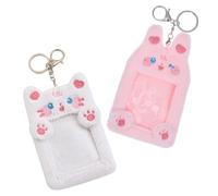BESTonZON Lot de 2 Porte-Clés Photocard en Peluche Douce Étui Porte-Cartes Animal de Dessin Animé Blanc Chat et Lapin Clignant de L'Œil Porte-Badge Léger et Pratique pour Cartes