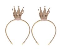BESTonZON Lot de 2 Serrage-Têtes Couronnes d'Anniversaire Dorées à Paillettes Accessoires de Coiffure Confortables en Tissu Doux Bandeaux Décoratifs pour Fêtes Déguisements Princesse