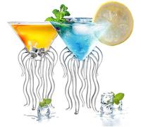 BESTonZON Lot de 2 verres à cocktail uniques Martini Octopus Bouquet Coupe de jus Cadeau pour homme Poisson Fête Incassable Transparent Accueil Party Tasse Service de