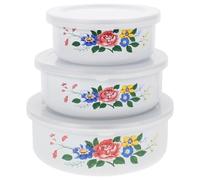 BESTonZON Lot de 3 bols chinois rétro en émail avec couvercle pour pâtes, nouilles, salade, soupe, ramen instantané, récipient à œufs