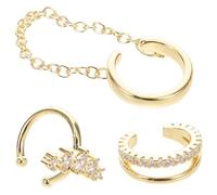 BESTonZON Lot de 3 Boucles D’Oreilles à Clip sans Perçage en Alliage Doré 14K Manchettes D’Oreilles Géométriques avec Pierres Brillantes Bijoux Légers pour Femmes pour Fêtes et Usage