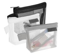 BESTonZON Lot de 3 Porte-Monnaie en Maille Nylon Triangulaire Mini Pochettes Filet Noir Blanc Gris Fermeture Éclair Organisateurs Compacts pour Monnaie et Cosmétiques Paquet de Rangement