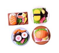 BESTonZON Lot de 4 Décorations Alimentaires Factices Sushi Miniatures pour Garçon et Filles, PVC Résistant, Couleurs Vives, Jouets Cuisine Adaptés Jeu D'imitation à Plusieurs Styles