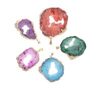BESTonZON Lot de 5 Pendentifs en Tranches D’Agate Naturelle Multicolore Pierres Semi-Précieuses pour Création de Bijoux DIY Breloques Originales Adaptées à Colliers et Bracelets Présent