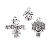 BESTonZON Lot de 6 Breloques de Basket-Ball en Alliage Argenté Pendentifs Sportifs Mixtes Motifs Ballon Panier T’Aime Basket Accessoires pour Collier Présent pour Fans de Basket