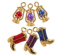BESTonZON Lot de 6 Breloques Western en Acier Inoxydable Doré Pendentifs Botte Texane et Lanterne Émaillés Double Face Mini Charms pour Porte-Clés Bracelets et Bijoux de Noël