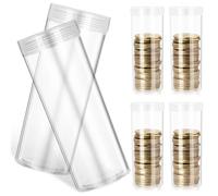 BESTonZON Lot de 6 Tubes Tubes de Rangement pour Pièces de Monnaie en Plastique Transparent Diamètre 32 MM Couvercle Hermétique Rangement Sécurisé pour Collectionneurs et Présentation