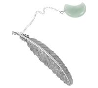 BESTonZON Marque-Page Artisanal en Cristal Naturel Vert D’Onyx avec Pendentif Plume Métallique Marque-Page Vintage Délicat et Portable Accessoire de Lecture Décoratif pour Présents et