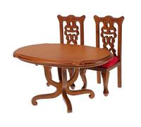 BESTonZON Miniature Kitchen Furniture Set with Oval Table and High Back Chairs Wooden Dollhouse Dining Room Decor for Childrens Playroom and Small Spaces