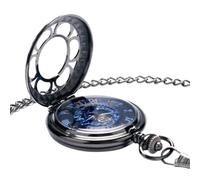 BESTonZON Montre de Poche Mécanique Rétro Noire à Chiffres Romains Squelette Creux Alliage Robuste Chaîne Incluse Style Vintage pour Cosplay et Usage Quotidien