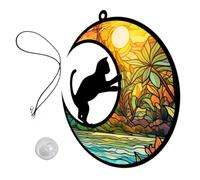 BESTonZON Ornement Mural Chat Lune en Acrylique Coloré, Décoration Artisanale sans Bavure, pour Chambre ou Cour Intérieure, Accessoire Décoratif Élégant