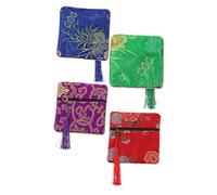 BESTonZON Paquet De Rangement Brodé pour Accessoires Guzheng, Lot De 4 Paquet en Coton Polyester Fermeture Éclair Rétro, Petite Pochette Portable Multicolore pour Médiators Et Ruban Adhésif