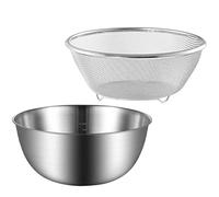 BESTonZON Passoire en acier inoxydable avec bol - Passoire de cuisine - Panier d'égouttement - Bol à riz - Panier à légumes - Pour mélanger les aliments - Salade de nouilles - 22 cm