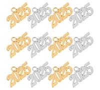BESTonZON Pendentifs Chiffres 2025 en Alliage Électroplaqué Grand Format 19X33 MM Lot de 12 Pièces Argenté et Doré Accessoires pour Création de Bijoux Bracelets et Colliers DIY