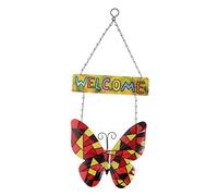 BESTonZON Plaque de Porte Suspendue « Bienvenue » en Fer Forgé Rouge, Décoration Murale Extérieure de Jardin, Accessoire Décoratif Solide pour Entrée et Terrasse