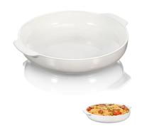 BESTonZON Plat de Résistant Four et -Ondes Blanc avec Double Poignée en Céramique Assiette Profonde Ronde pour Dîner Quotidien et Service de Viande
