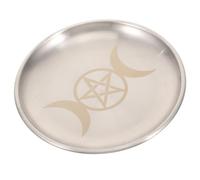 BESTonZON Plateau Rituel Pentagramme et Lune Triple en Fer Argenté | Finition Polie, Motif Unique, pour Temple et Bureau, Accessoire Wicca, Support Pratique