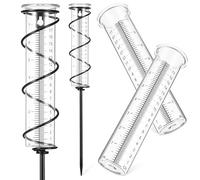 BESTonZON Pluviomètre Extérieur en Verre avec Piquet Spirale 7 Pouces, Ensemble 3 Pièces pour Jardin, Tube De Stockage Pluie Et Jauge Double Échelle en Cm Et Pouces