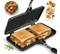 BESTonZON Poêle à frire double non adhésive - Pan omelette - Plateaux à sandwich Maker Flip pour petit déjeuner - Panini gaufre