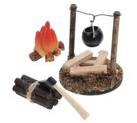 BESTonZON Poêle Miniature Suspendu Vintage en Bois Robuste 4 Pièces pour Maison de Poupée Accessoires Micro-Paysage avec Feu de Camp Bûches de Chauffage et Outils Miniatures Décorations