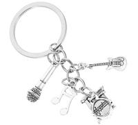 BESTonZON Porte-Clés Pendentif Musique Guitare Basse Micro et Batterie Miniatures Décoration Paquet à Dos et Porte-Monnaie Accessoire Léger et Compact pour Fans de Musique