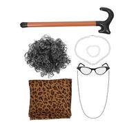 BESTonZON Postiche de Vieille Dame Grise Bouclée 7 Pièces Postiche de Cosplay pour Femme Accessoire de Costume de Taille Légère et Confortable pour Spectacles et Soirées