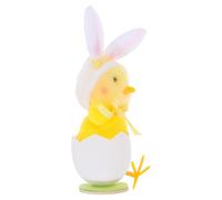 BESTonZON Poussin en Peluche 14 CM avec Chapeau Oreilles de Lapin, Décoration de Pâques en Coquille d'Œuf Cassée, Figurine D’Animaux de Ferme, Présent de Fête Printanier pour Maison et
