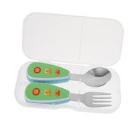 BESTonZON Set Ustensiles Entraînement Acier Inoxydable pour Garçon Fille avec Cuillère et Fourchette Légères Surface et Design Animal Livré avec Boîte Lion pour Repas Sûrs et Durables