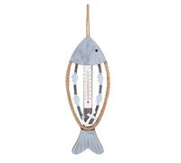 BESTonZON Thermomètre à poisson en bois côtier : jauge de température en forme d'arête de poisson marin nautique, décoration murale pour patios, jardins, cour, salon, décoration à suspendre