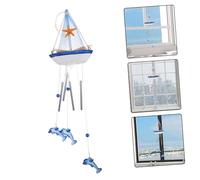 BESTonZON Wind Chimes for Home Mediterranean Style Wooden Sailboat Wind Bell Hanging Ornament for Living Bedroom Office Relaxing Sound Coastal Decoration