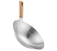 BESTonZON Wok Chinois Poêle À Frire En Acier Inoxydable Poêle Wok Avec Manche En Bois Marmite En Métal Shabu Hot Pot Binaural Traditionnel Batterie De Cuisine Japonaise 22 Cm