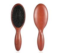BESTOOL Brosse à cheveux avec 100% poils de sanglier, brosse à poils naturels pour cheveux fins et fins, poils rigides, brosse à chignon élégante, réduit la casse des cheveux et les frisottis