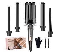 BESTOPE PRO Ensemble de bigoudis en fer ondulé 5 en 1 - bigoudis 3 barils pour grandes boucles sans boucles en céramique avec différents accessoires Réglage de la température, Noir