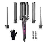 BESTOPE PRO Ensemble de bigoudis en fer ondulé 5 en 1 - bigoudis 3 barils pour grandes boucles sans boucles en céramique avec différents accessoires Réglage de la température, Gris