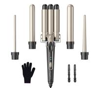 BESTOPE PRO MD-J18 Ensemble de bigoudis en fer ondulé 5 en 1 - bigoudis 3 barils pour grandes boucles sans boucles en céramique avec différents accessoires Réglage de la température, Doré