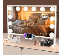 BESTOPE PRO Miroir Maquillage Hollywood Réglable 60x35cm, Support Téléphone, 15 LED Tactiles Dimmables, 3 Modes Couleur, Miroir Table/Mur, Grossissement 10X, Blanc