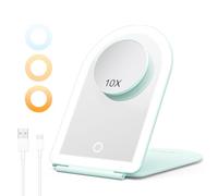 BESTOPE PRO Miroir Maquillage Lumineux Portable avec Grossissant 10X, Miroir à Coiffeuse LED Tactile Réglable - Éclairage 3 Couleurs, USB Rechargeable pour Voyage et Chambre, Vert