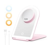 BESTOPE PRO Miroir Maquillage Lumineux Portable avec Grossissant 10X, Miroir à Coiffeuse LED Tactile Réglable - Éclairage 3 Couleurs, USB Rechargeable pour Voyage et Chambre, Rose