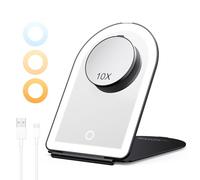 BESTOPE PRO Miroir Maquillage Lumineux Portable avec Grossissant 10X, Miroir à Coiffeuse LED Tactile Réglable - Éclairage 3 Couleurs, USB Rechargeable pour Voyage et Chambre, Noir
