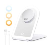 BESTOPE PRO Miroir Maquillage Lumineux Portable avec Grossissant 10X, Miroir à Coiffeuse LED Tactile Réglable - Éclairage 3 Couleurs, USB Rechargeable pour Voyage et Chambre, Blanc
