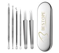 BESTOPE PRO tire comedon point noir ensemble de 6, ensemble anti-acné - ensemble de pinces à épiler avec étui en métal, point noir extracteur, en acier inoxydable de haute qualité, argent