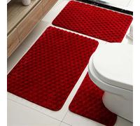 BESTORI Lot de 3 Tapis de Bain Absorbant l'eau, Antidérapant, Tapis Contour de WC, Microfibre et Lavable en Machine, Ensemble Tapis de Douche, Rouge