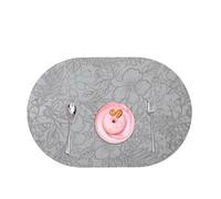 BESTORI Sets de Table Lavable Double Face en Cuir Set de Table Ovale Imperméables PU Lavable Plastique Antidérapant Lot de 6, Gris