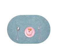 BESTORI Sets de Table Lavable Double Face en Cuir Set de Table Ovale Imperméables PU Lavable Plastique Antidérapant Lot de 6, Bleu