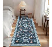 BESTORI Tapis Couloir Antidérapant 50 x 160 cm Tapis de Passage Cuisine Devant Evier Chambre Boho Lavable pour Entrée, Salon, Buanderie, Salle de Bains, Bleu