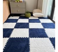BESTORI Tapis de Jeu Puzzle, Tapis de Sol en Mousse 16 Pièces, Dalles de Moquette Carrées Emboîtables 30 x 30 cm pour Chambre à Coucher Bleu Marine/Blanc